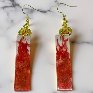 Elegant Red and Gold Resin Dangle Earrings New